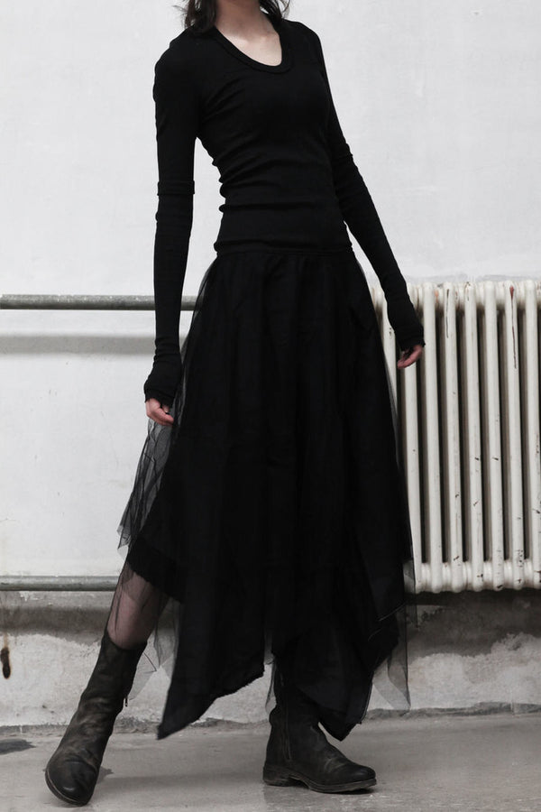 Marc Le Bihan Fake Two-piece Dress Series Three-layer Gauze Silk Skin-friendly Hand-made Plant Dyeing Daily MLB-2832-HEI Black